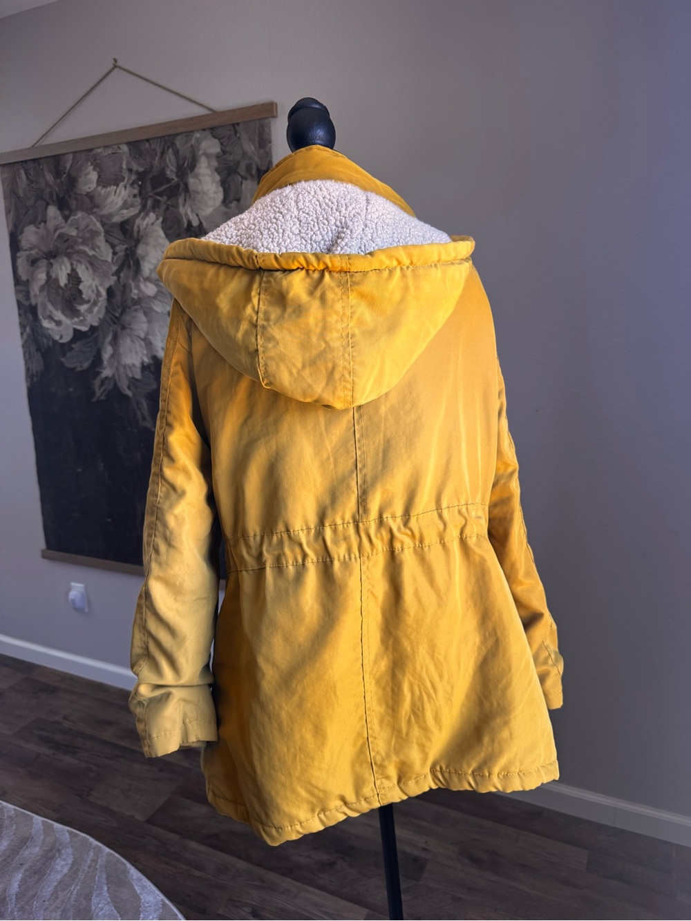 Women's Yellow Hooded Utility Jacket with Sherpa Trim